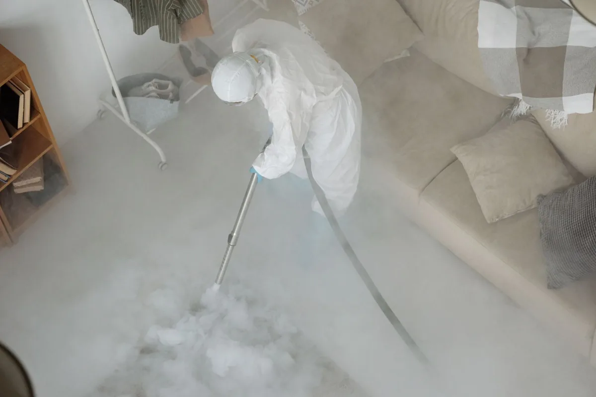 Biohazard cleanup technician in protective equipment, Fort Hunt, VA
